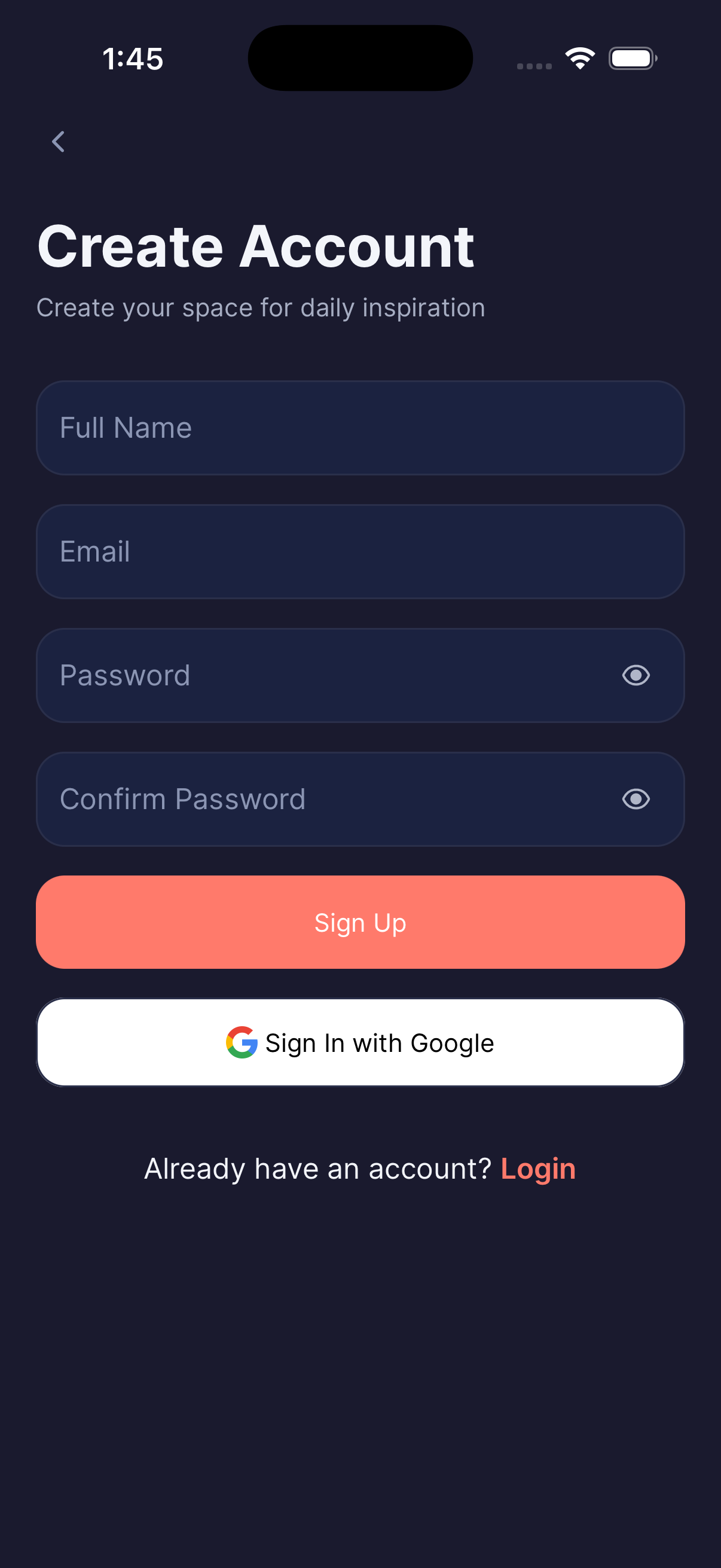 Register screen
